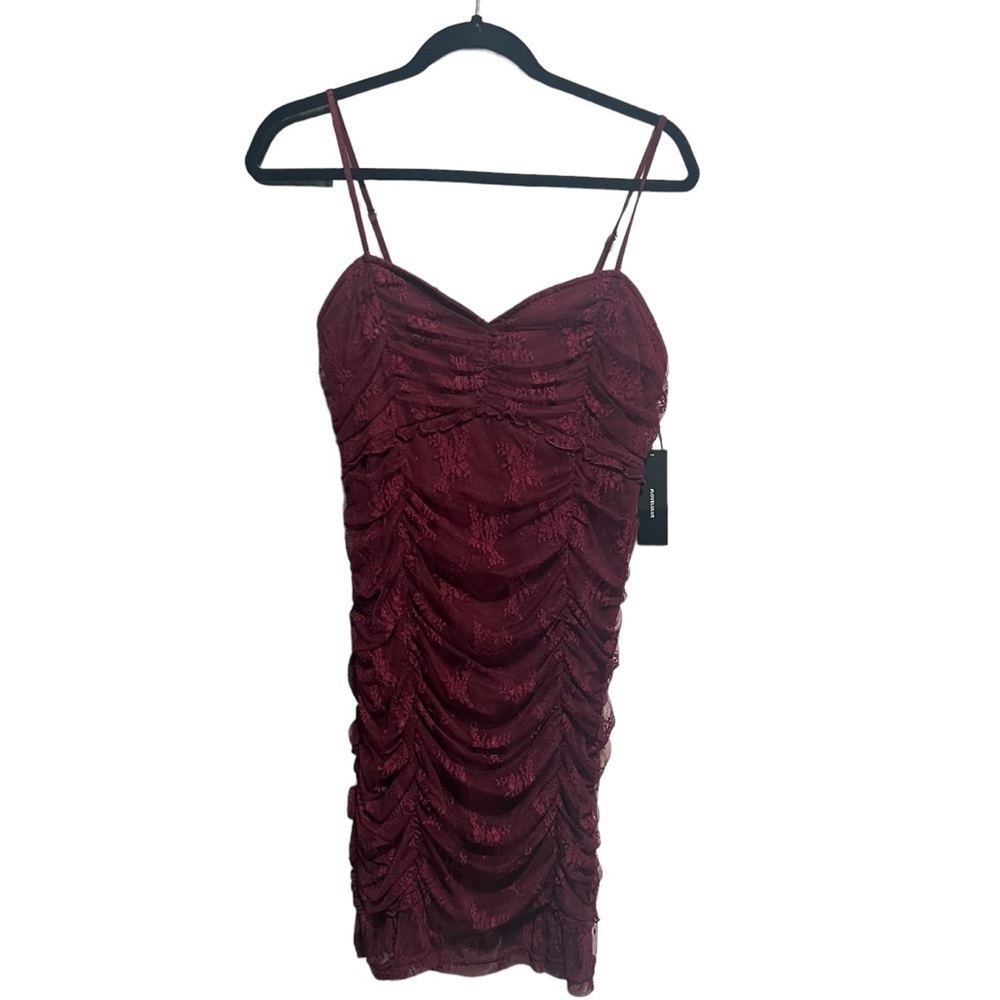 New Lulus Enchantress Plum Purple Ruched Lace Bodycon Dress, New with Tags - Picture 2 of 7